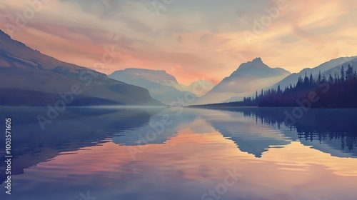 Serene mountain lake reflects a breathtaking sunset, creating a picturesque scene of tranquility and natural beauty.