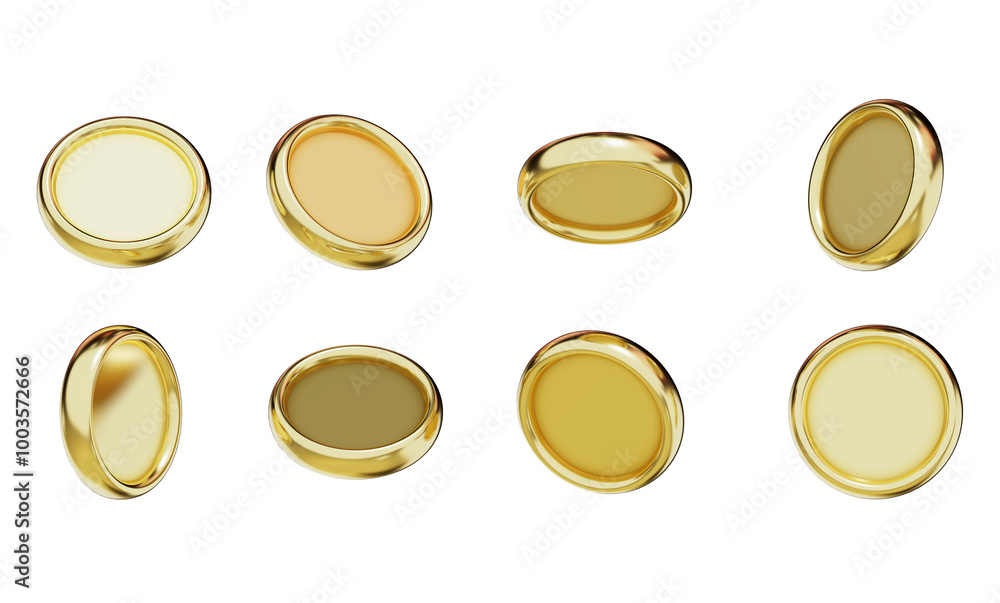 3D set realistic golden coins with different angles. Symbol of gold and wealth. 3D set realistic golden coins with different angles. Symbol of gold and wealth.