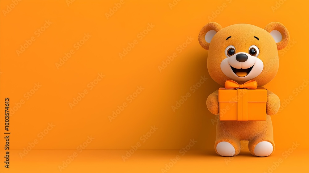 Adorable Cartoon Bear with Gift Box, a charming illustration of a bear joyfully presenting a colorful gift, embodying festive cheer and warmth
