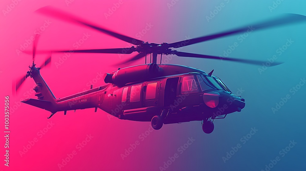 Fototapeta premium Black Hawk Helicopter in Neon Lights
