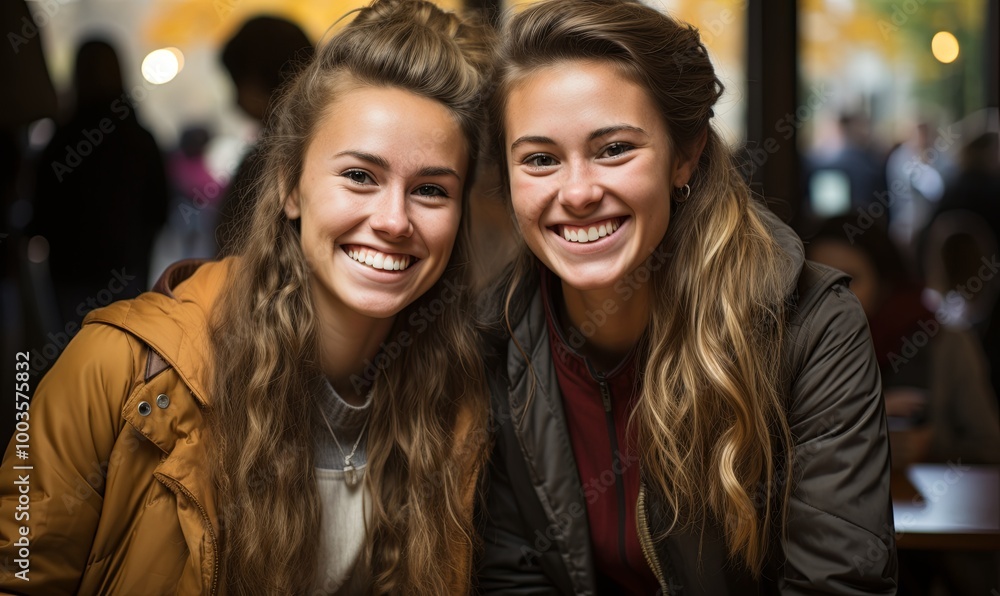 Two Young Women Smiling Together Two Young Women Smiling Together