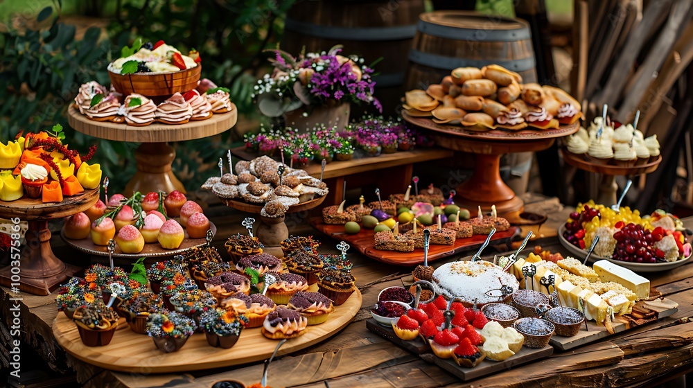 A variety of delectable snacks sweets desserts and decorations are arranged on the table A variety of delectable snacks sweets desserts and decorations are arranged on the table