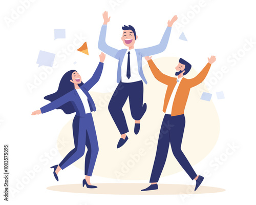 Celebrating Job Promotion Success: Joyful Company Colleagues Throwing Boss into Air at Work Goal Achievement Party - Flat Minimalist SVG Vector