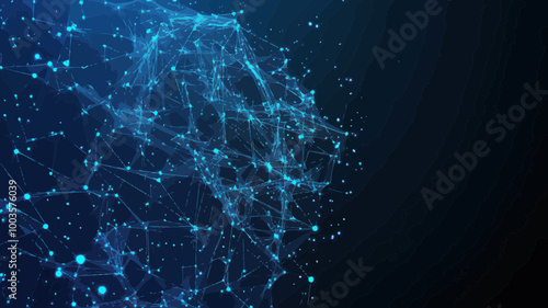 Futuristic AI Connectivity Network with Low Poly Mesh and Blue Particle Lines, Big Data Analysis, Artificial Intelligence Concept, Abstract Technology Background