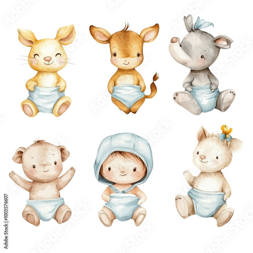 Wallpaper Mural Cute cartoon animal collection featuring a cat, dog, rabbit, bear, pig, cow, and fox, designed as fun vector illustrations perfect for kids Torontodigital.ca