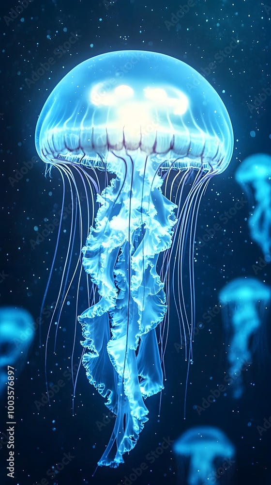 Bioluminescent Jellyfish Underwater