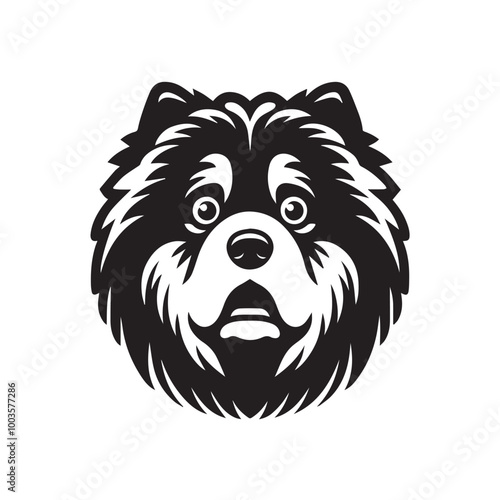 Chow Chow Dog Face Clipart Design - Dog Face Logo - Chow Chow Vector illustration in black and white