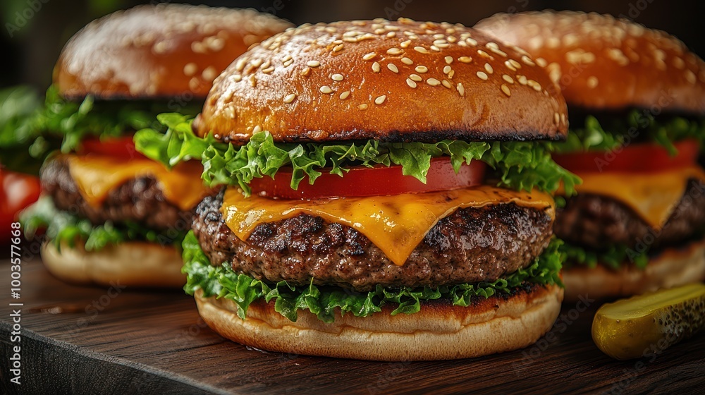 Juicy Cheeseburger with Sesame Seed Bun Juicy Cheeseburger with Sesame Seed Bun