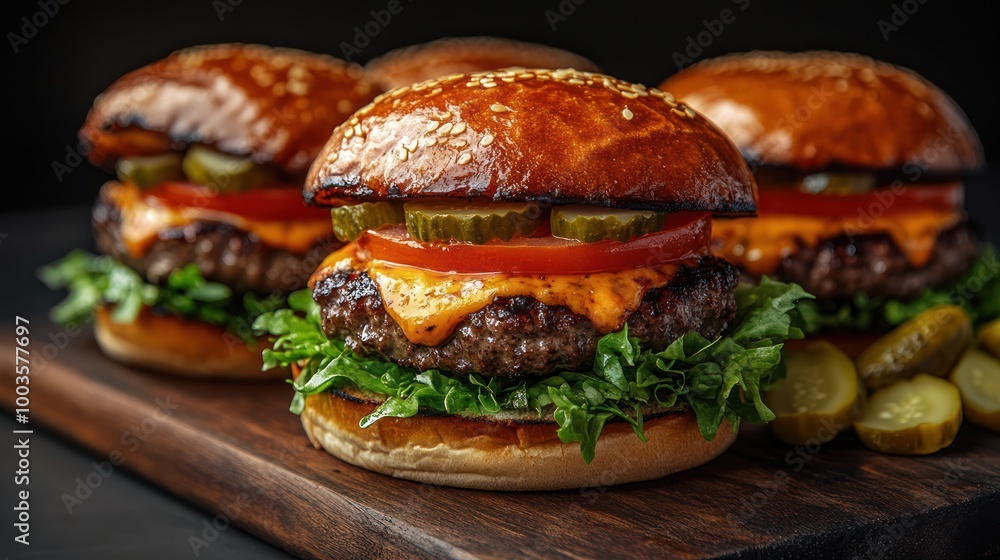 Juicy Cheeseburger with Pickles and Lettuce Juicy Cheeseburger with Pickles and Lettuce