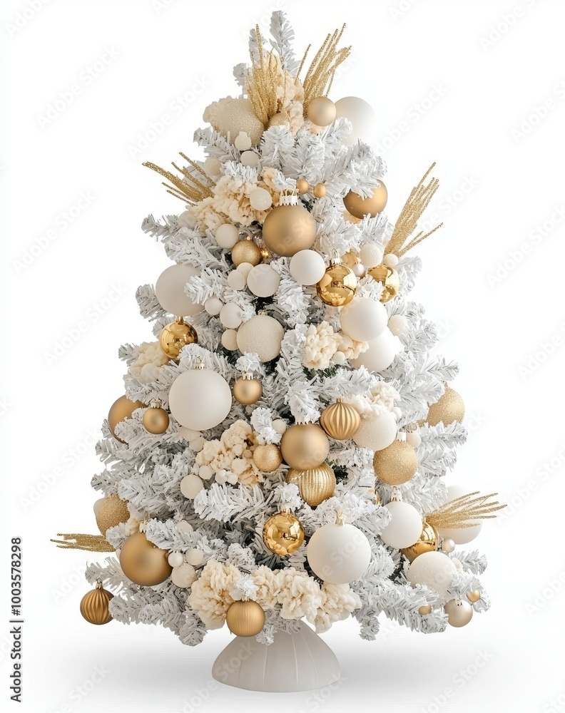 Artificial star hearts presents for new year 2019 on a white Christmas tree decorated with gold patchwork ornaments Artificial star hearts presents for new year 2019 on a white Christmas tree decorated with gold patchwork ornaments