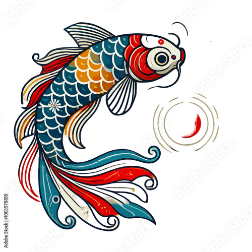 Dynamic koi fish vector design with swirling water elements