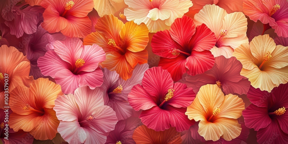Vibrant Hibiscus Flowers in Bright Background Vibrant Hibiscus Flowers in Bright Background