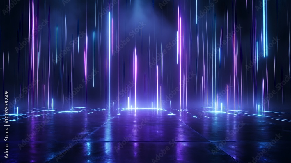Dynamic neon light beams create a futuristic atmosphere with vibrant colors in a dark, mysterious setting. Dynamic neon light beams create a futuristic atmosphere with vibrant colors in a dark, mysterious setting.