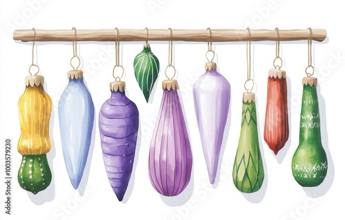 Illustration of christmas bulbs in watercolor. Xmas ball decoration.