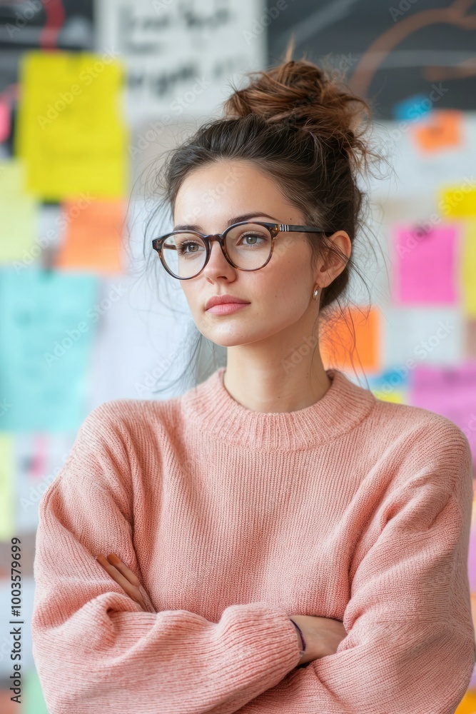Young creative director looking at a mood board, choosing colors and styles for an upcoming project, Generative AI Young creative director looking at a mood board, choosing colors and styles for an upcoming project, Generative AI