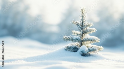 Small pine tree covered in snow on