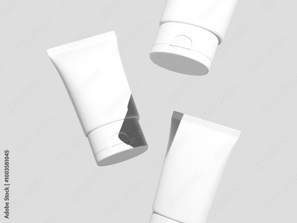 Realistic Floating Tube Packaging Mockup 3D Render Realistic Floating Tube Packaging Mockup 3D Render