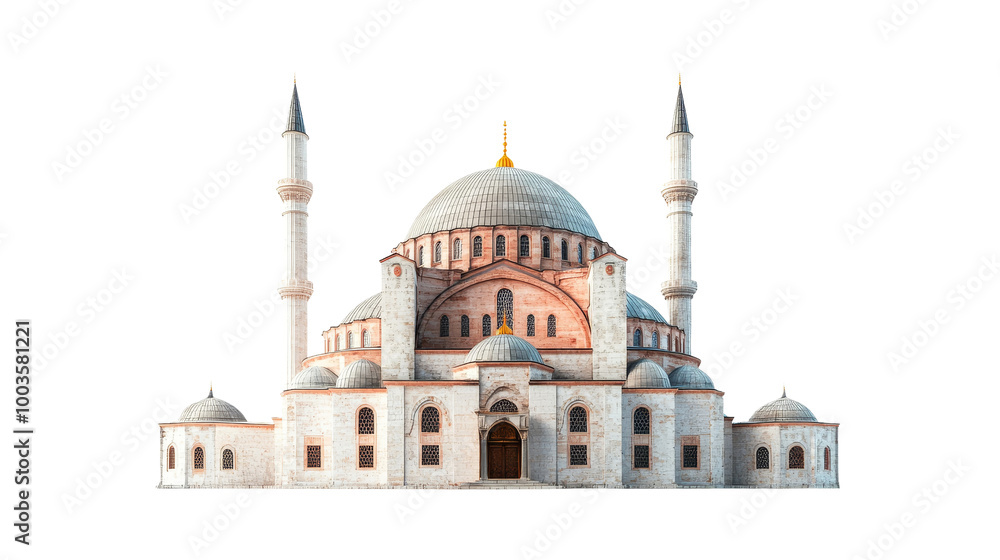 Fototapeta premium Mosque with minarets and domes Isolated