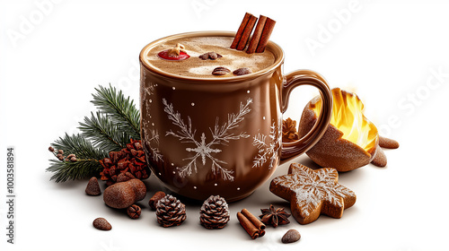 A mug of winter gingerbread cocktail chocolate beverage drink on a white background