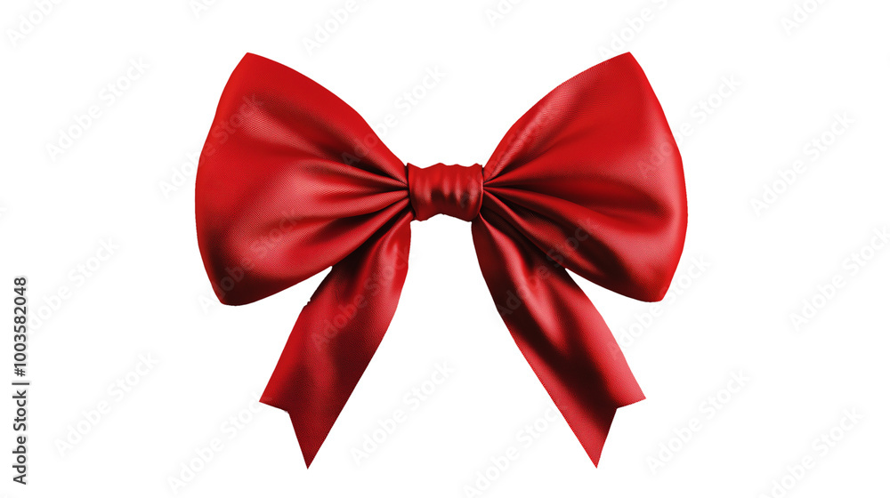 A red ribbon bow is shown on a white background A red ribbon bow is shown on a white background