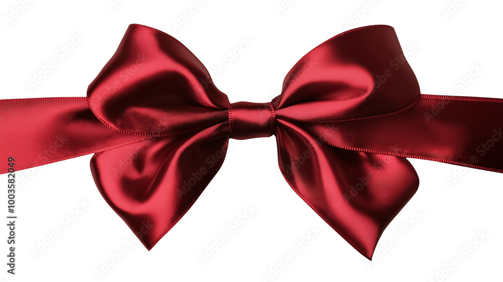 A red ribbon bow is shown on a white background A red ribbon bow is shown on a white background