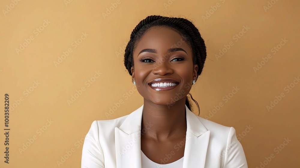 Confident Woman Smiling Against a Warm Background