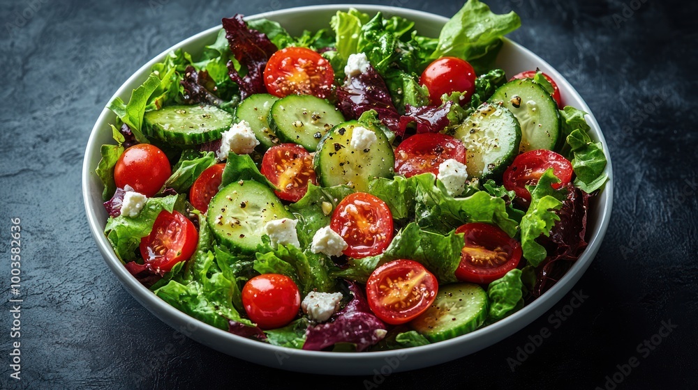 Fresh Green Salad with Tomatoes and Cucumbers Fresh Green Salad with Tomatoes and Cucumbers