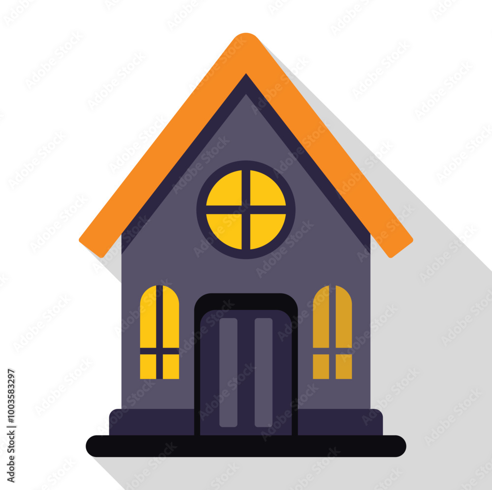Spooky halloween haunted house with yellow windows showing at night Spooky halloween haunted house with yellow windows showing at night