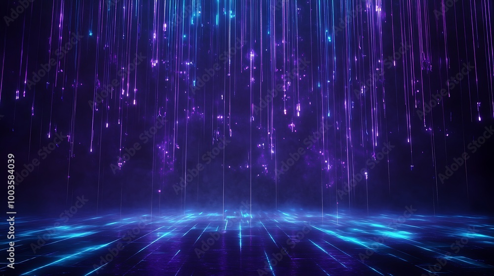 Spectacular digital art with vibrant purple and blue lights creating a mesmerizing visual experience. Spectacular digital art with vibrant purple and blue lights creating a mesmerizing visual experience.