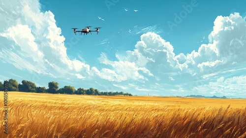 Drone Surveying Golden Wheat Field