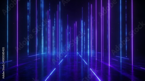 Vibrant neon lights creating a futuristic scene with glowing lines and reflections.