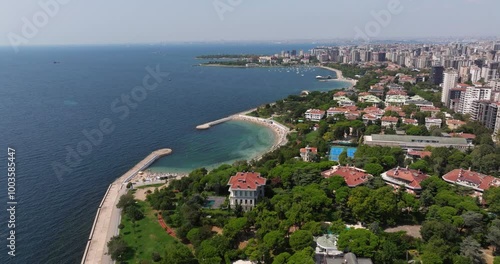 Aerial View Above Caddebostan Beach in Kadikoy, Istanbul, Turkey photo