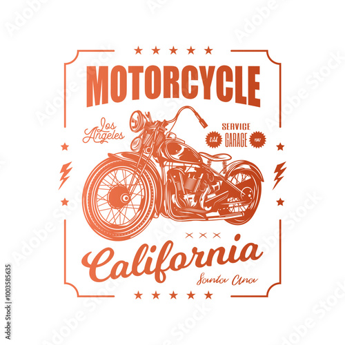 T-shirt or poster design with an illustration of an old motorcycle. Original vector illustration in vintage style.