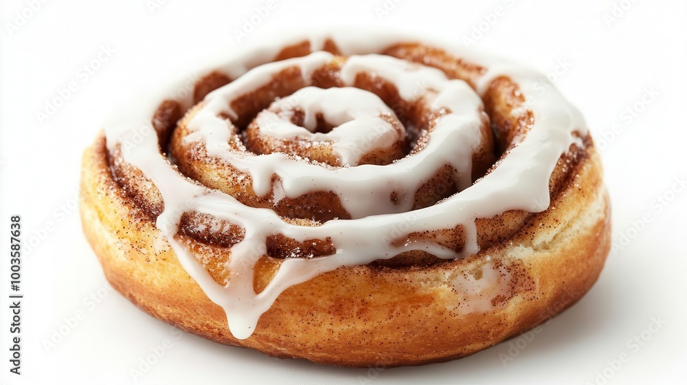 Delicious cinnamon roll with icing on a white isolated background Delicious cinnamon roll with icing on a white isolated background