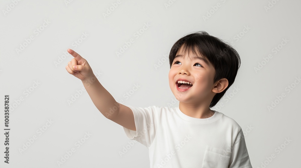 Asian boy pointing hand Asian boy pointing hand