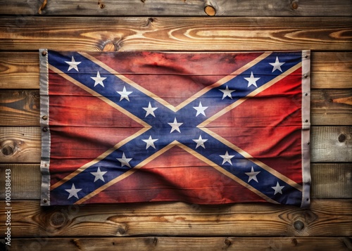 Quadro su tela Southern Battle Flag Displayed Against a Rustic Wooden Background, Symbolizing H