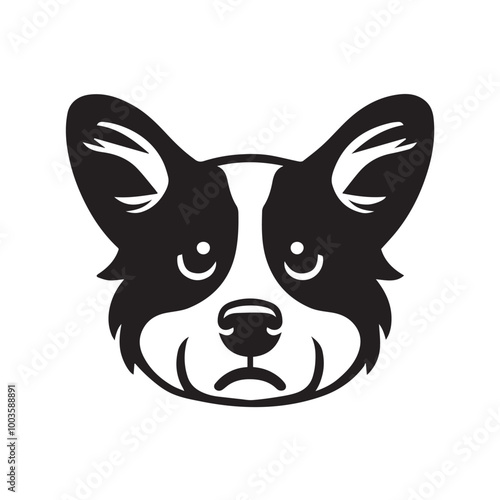 Welsh Corgi Dog Face Clipart Design - Dog Face Logo - Welsh Corgi Vector illustration in black and white
