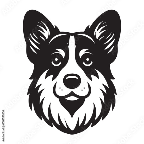 Welsh Corgi Dog Face Clipart Design - Dog Face Logo - Welsh Corgi Vector illustration in black and white
