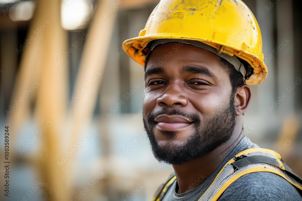 Smiling construction worker in safety helmet, portrait. Smiling construction worker in safety helmet, portrait.
