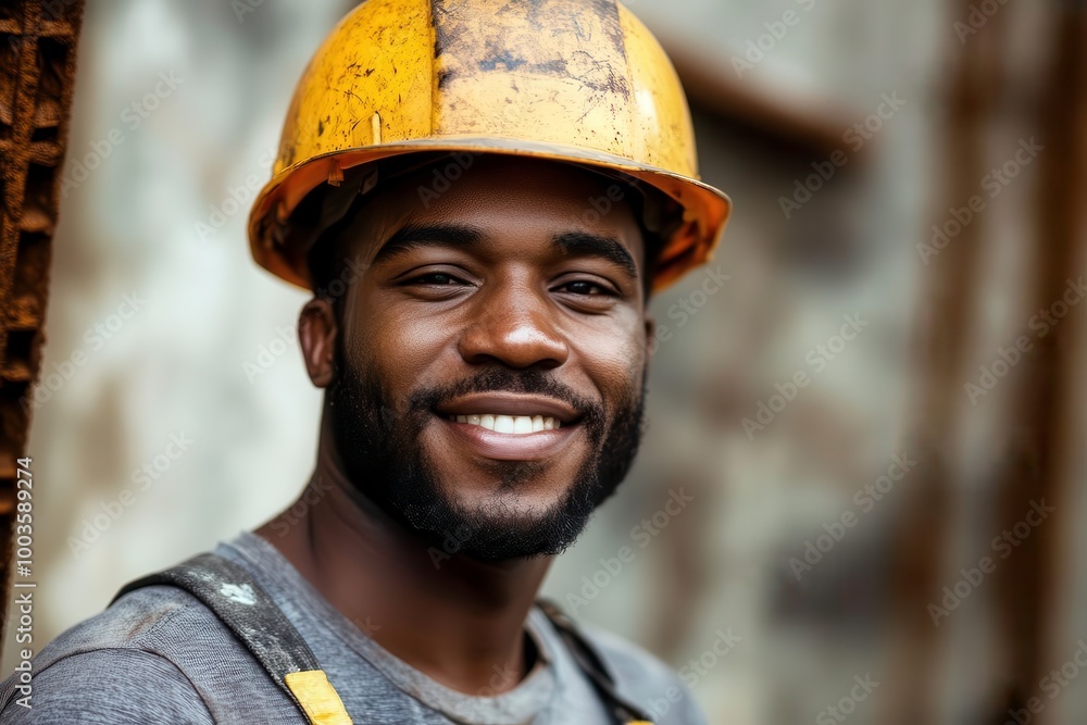 Smiling construction worker wearing a helmet, portrait. Smiling construction worker wearing a helmet, portrait.