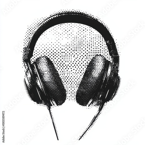 Wallpaper Mural Halftone headphones, collage sticker. Dots grunge texture. Dotted photocopy illustration Torontodigital.ca