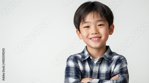 Asian boy on isolated white background