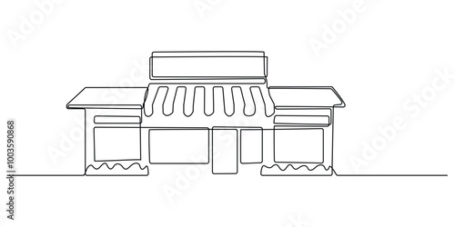 one continuous line drawing of minimarket.single line icon of minimarket building seen from the front.one line vector illustration.isolated white background