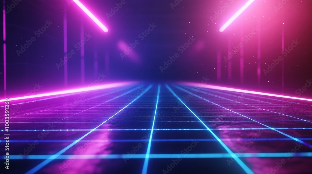 Futuristic Neon Grid with Abstract Lighting Effects Futuristic Neon Grid with Abstract Lighting Effects