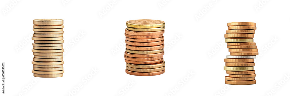 Stacks of coins, white isolate background Stacks of coins, white isolate background