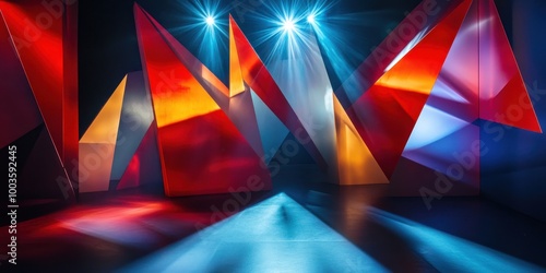 a stage with a red and blue light