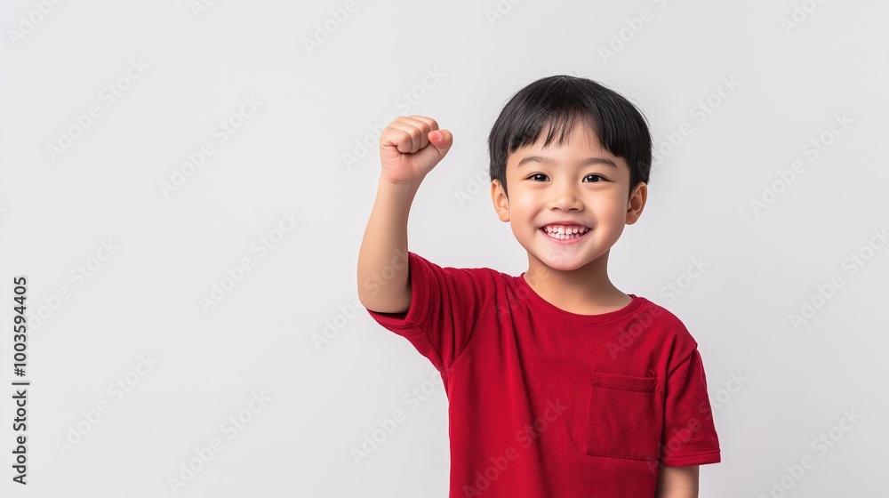 Asian boy with Victory Fist hand