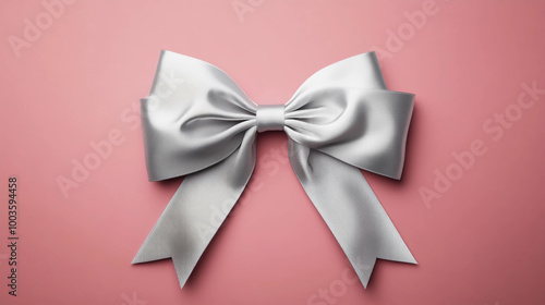 Silver bow on a white background. 3d rendering, illustration.