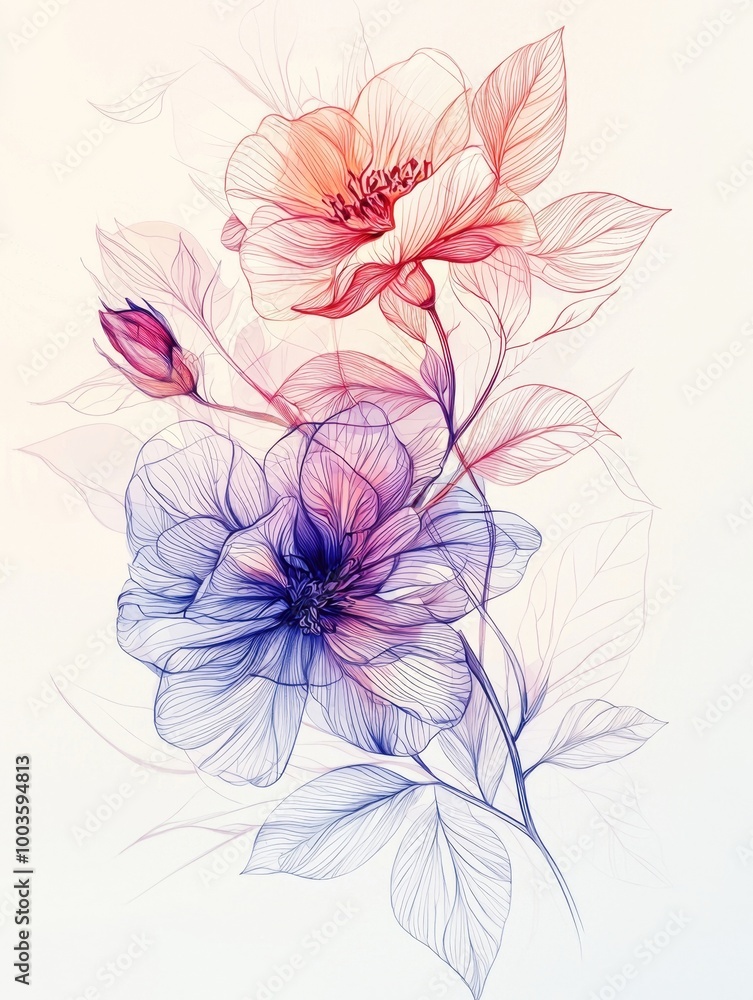 Obraz premium Vibrant Hand Drawn Aesthetic Floral with Ethereal Watercolor Textures