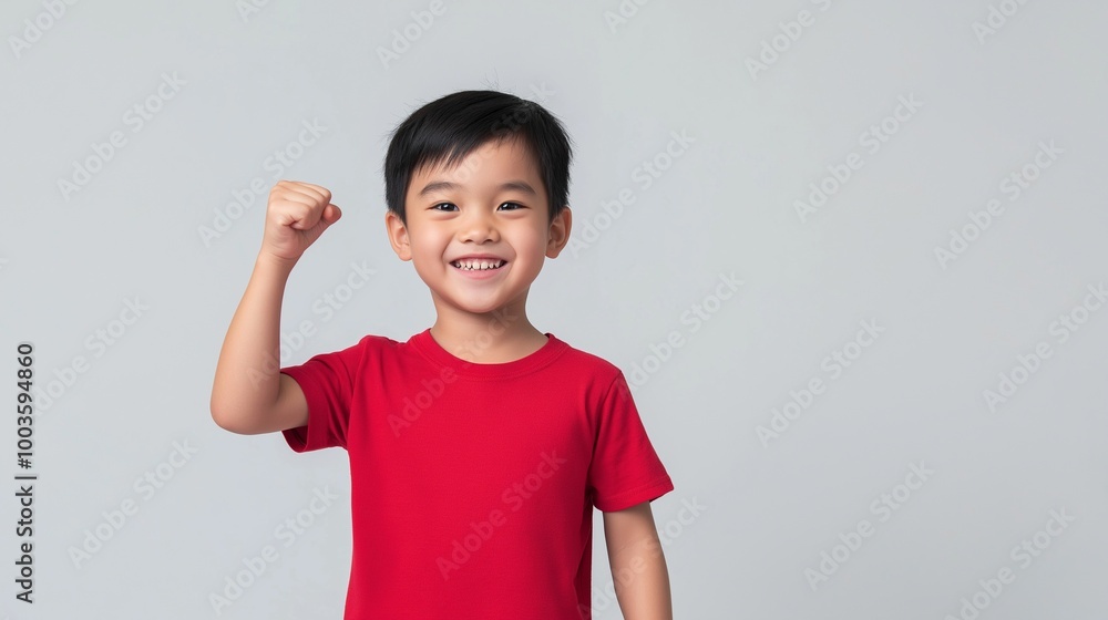 Asian boy with Victory Fist hand